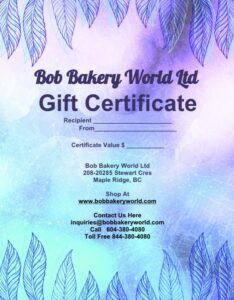 Bob Bakery World gift certificate for bakery supplies